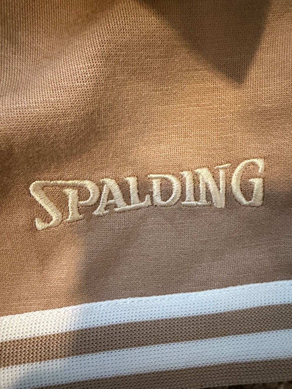 Spalding Women's Tan Athletic Drawstring Mini Skirt with White Stripes - Picture 3 of 5